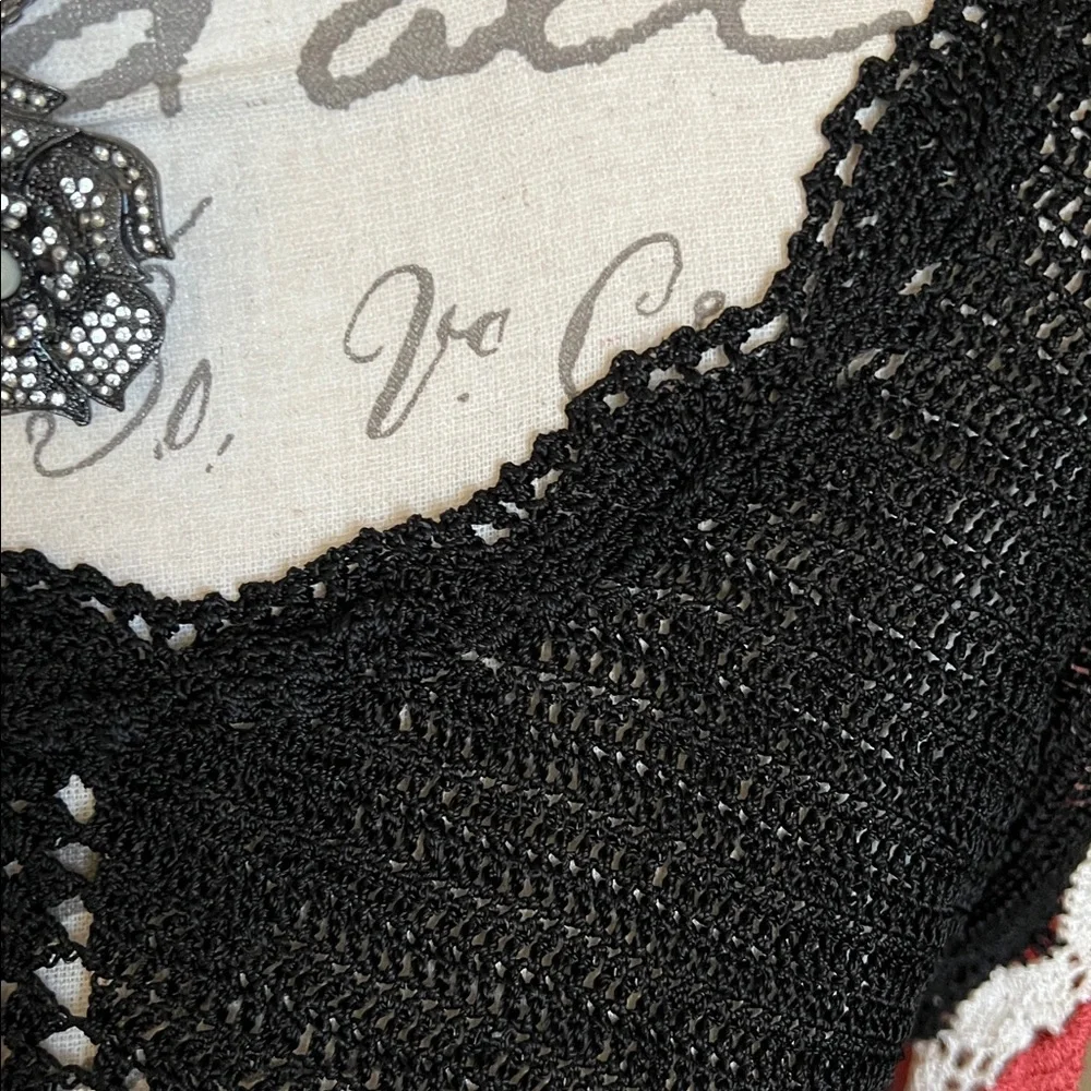 Bette Paige Black Crochet Open Knit Chevron Top